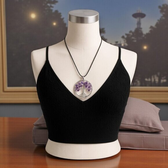 Boho Chic Tree Of Life Necklace Genuine Amethyst Crystals Silver Plated Charm - Picture 8 of 10